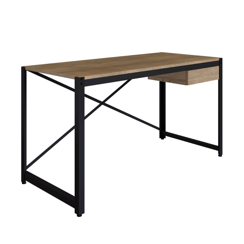 Tiago Desk 3 54" Long Industrial Desk made of Wood and Steel Legs with 1 drawer