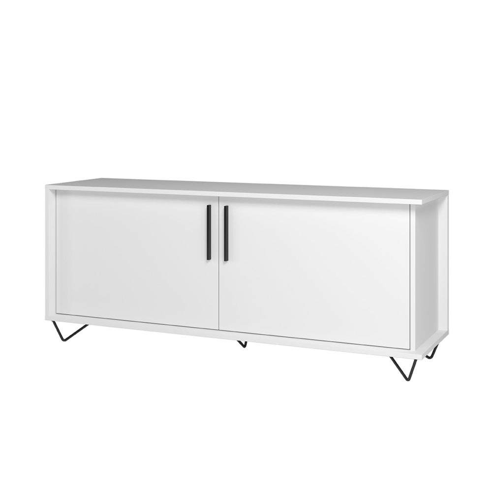 BLC-41-06_Manuela-TV-Stand-White-01 Modern White TV Stand made from MDP wood and black steel modern legs and handles