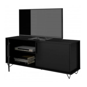 Modern Black TV Stand with intern storage made from MDP wood and black steel modern legs