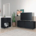 BLC-41-184-(5) Modern Black TV Stand and Cabinet made from MDP wood and black steel modern legs