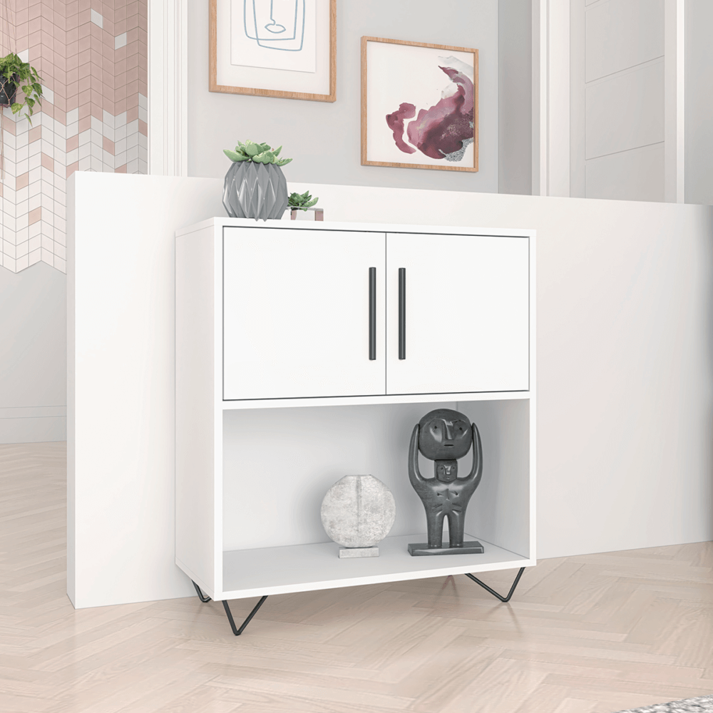 BLC 50-06 - 2 Modern White Cabinet made from MDP wood and black steel modern legs and handles
