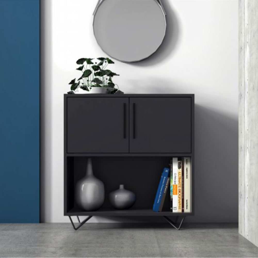 Modern Black Cabinet made from MDP wood and black steel modern legs and handles