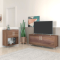BLC50-232 - Leopoldo Cabinet - Brown - 2 Modern Brown TV Stand and Cabinet made from MDP wood and silvery steel modern legs