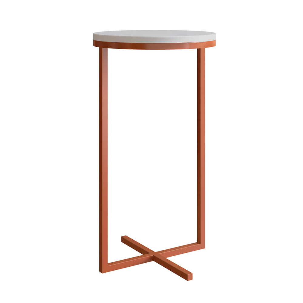 24821 sabina-table-set Modern Tall White End Table with steel coppery legs forming an X