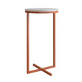 24821 sabina-table-set Modern Tall White End Table with steel coppery legs forming an X