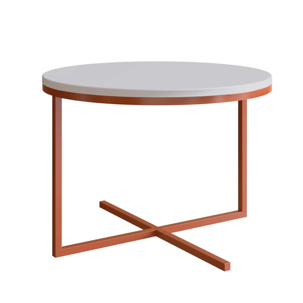 24821 sabina-table-set(2) Modern White Coffee Table with steel coppery legs forming an X