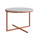 24821 sabina-table-set(2) Modern White Coffee Table with steel coppery legs forming an X