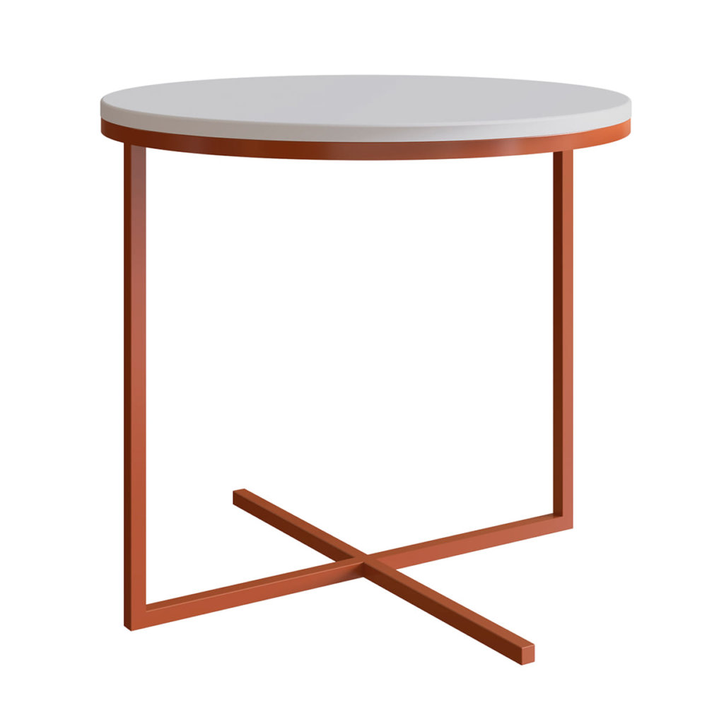 24821 sabina-table-set(3) Modern White End Table with steel coppery legs forming an X