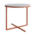 24821 sabina-table-set(3) Modern White End Table with steel coppery legs forming an X