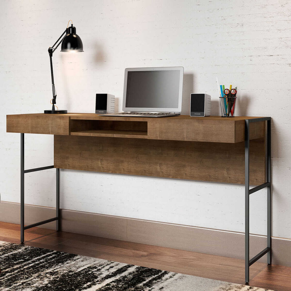 27800_alessandra_desk_1 54" Industrial Desk made of wood and steel black legs with 2 drawers and 1 open storage area in a studio