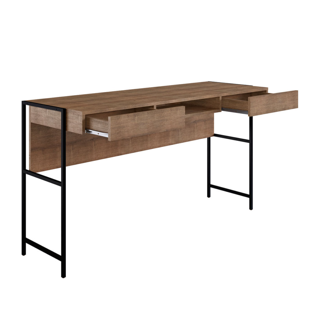 27800_alessandra_desk_2 54" Industrial Desk made of wood and steel black legs with 2 drawers and 1 open storage area white background