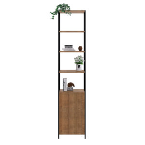 Industrial bookcase made of MDP Wood and black steel frame with 4 shelves and 1 closed storage area