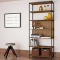 27809_andreia_bookcase_01 Large Industrial bookcase made of MDP Wood and black steel frame with 6 shelves