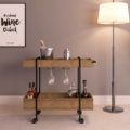 Industrial Style Bar Cart Made of MDP wood and black steel legs with wheels