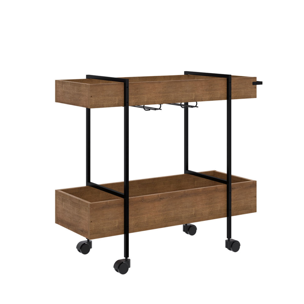 Industrial Style Bar Cart Made of MDP wood and black steel legs with wheels
