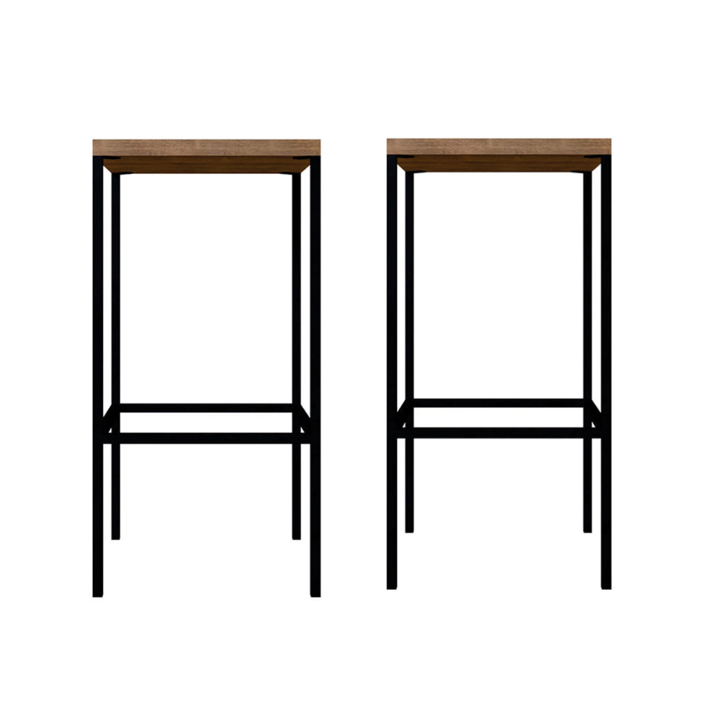 2 squared high industrial style bar stools. Made of MDP Wood and black steel legs