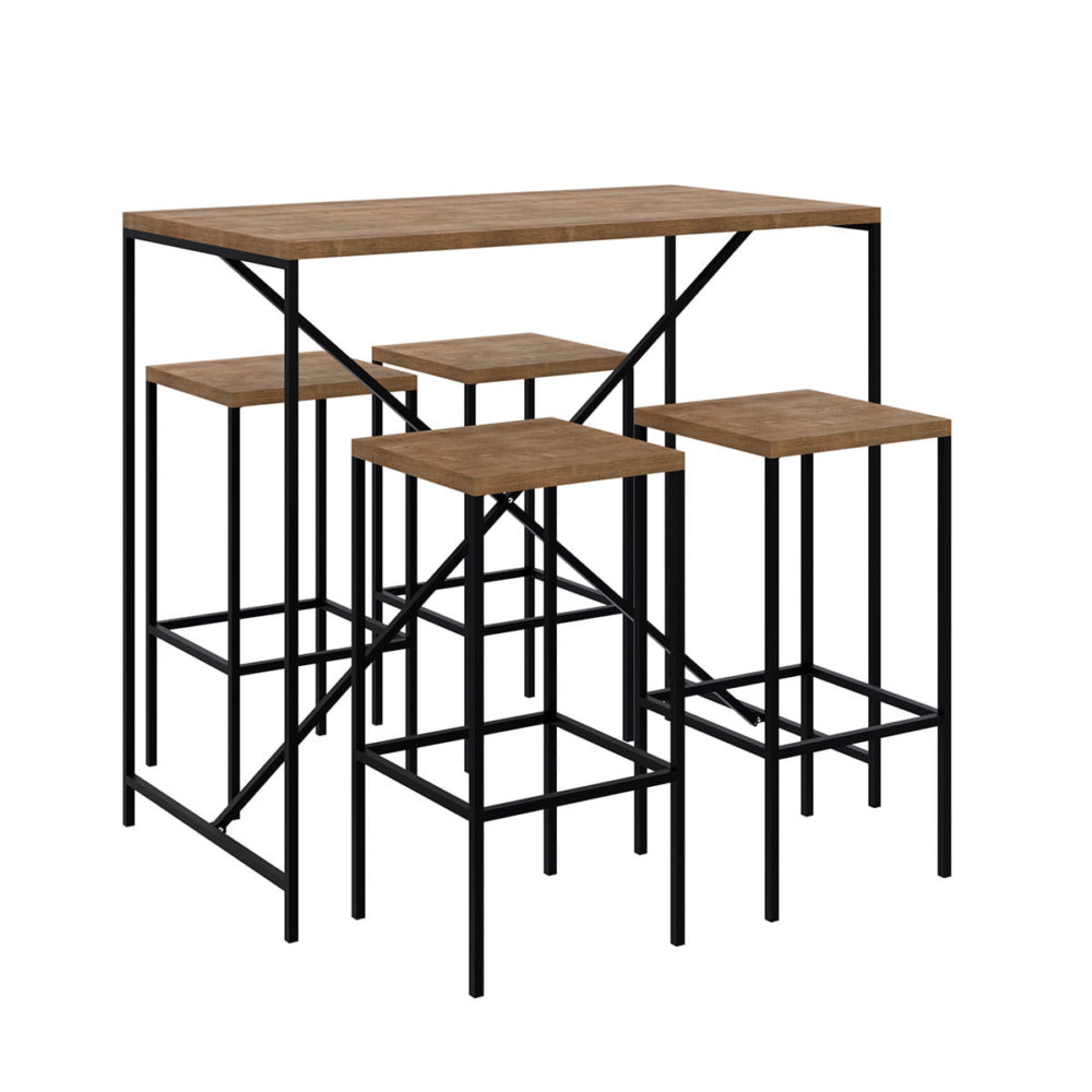 High industrial style bar stools and counter height table. Made of MDP Wood and black steel legs