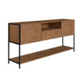 27850 Heitor_Buffet-2 Industrial Style long Buffet with 2 closed storage spaces, 2 shelves and 1 drawer. Made of wood and black steel legs
