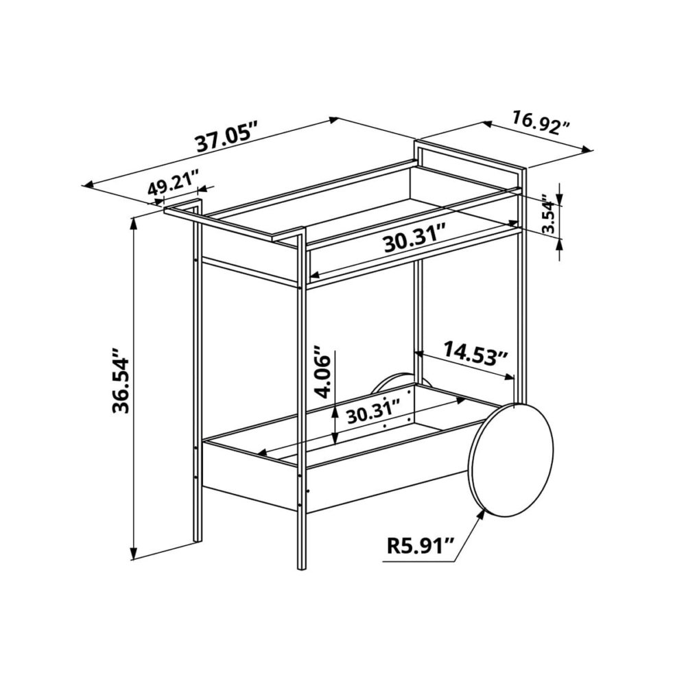27853 Rogerio_Bar_Cart-3 Dimensions of Industrial bar cart with decorative wheels-inches