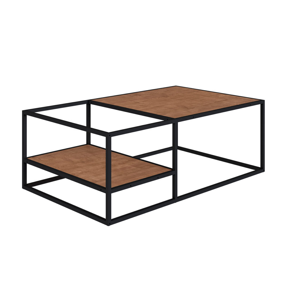 Industrial Style Coffee table with different heights. Made of wood and black steel frame