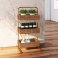 27865 Rio Organizer-1 Industrial style organizer with 3 boxes. Made of wood and coppery color pipe steel frame