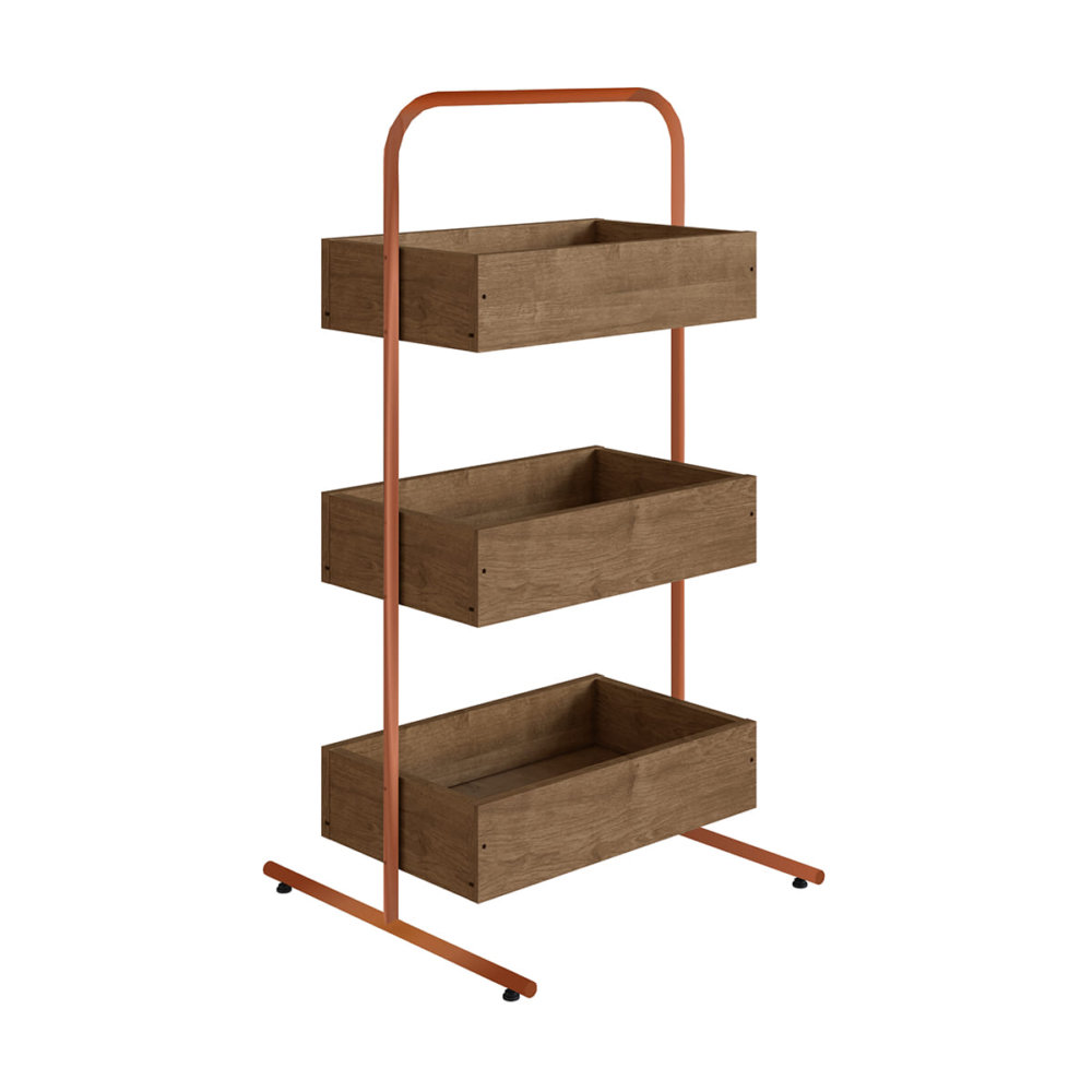 27865 Rio Organizer-2 Industrial style organizer with 3 boxes. Made of wood and coppery color pipe steel frame