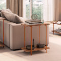 27869 Tristao Side Table-4 Industrial style side table with 1 shelf made from wood and coppery steel legs