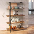 27874 Henrique Bookcase-1 Large industrial bookcase or kitchen shelves with 4 shelves made from wood and black steel frame