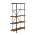 27874 Henrique Bookcase-2 Large industrial bookcase or kitchen shelves with 4 shelves made from wood and black steel frame
